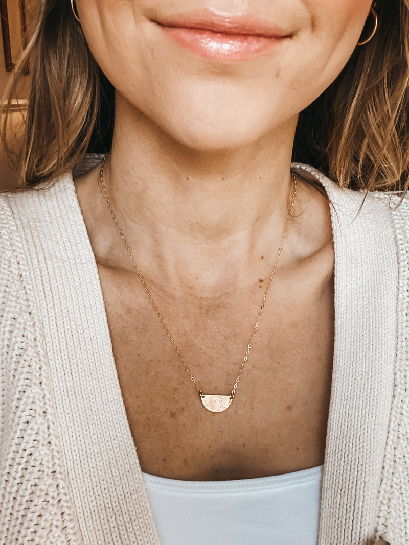 Brynn Necklace, Custom Half Moon
